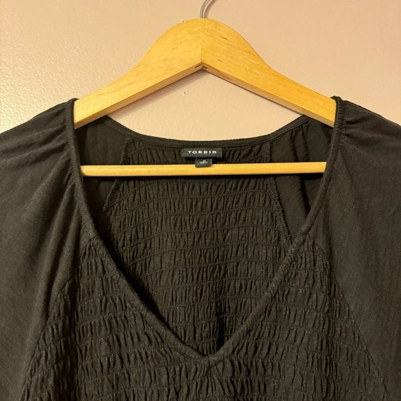 Torrid Cotton Modal Slub Smocked Short Sleeve Babydoll Top Black Women Size 0 - Picture 10 of 10